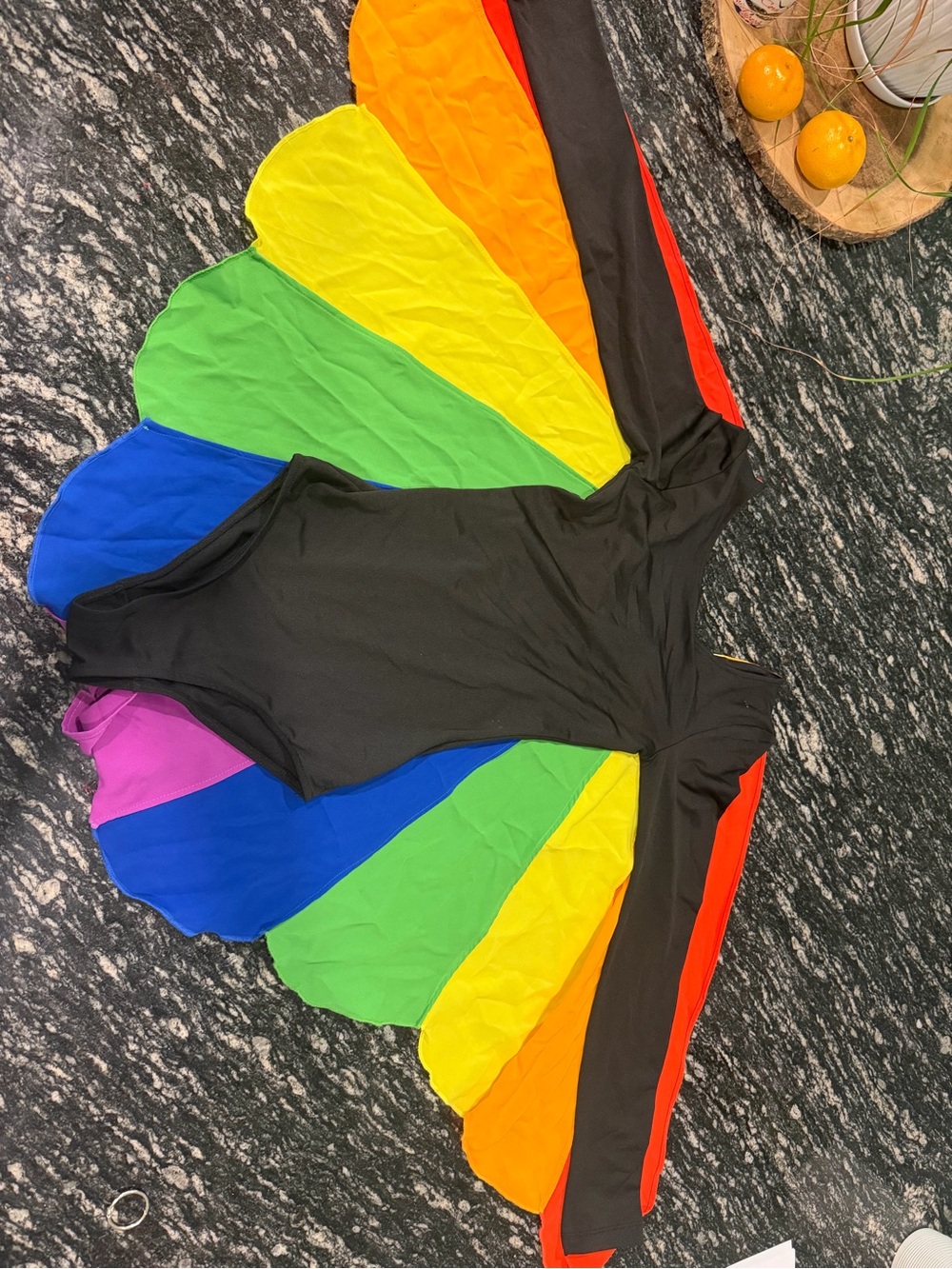 H&M Black Bodysuit with Rainbow body with cape
